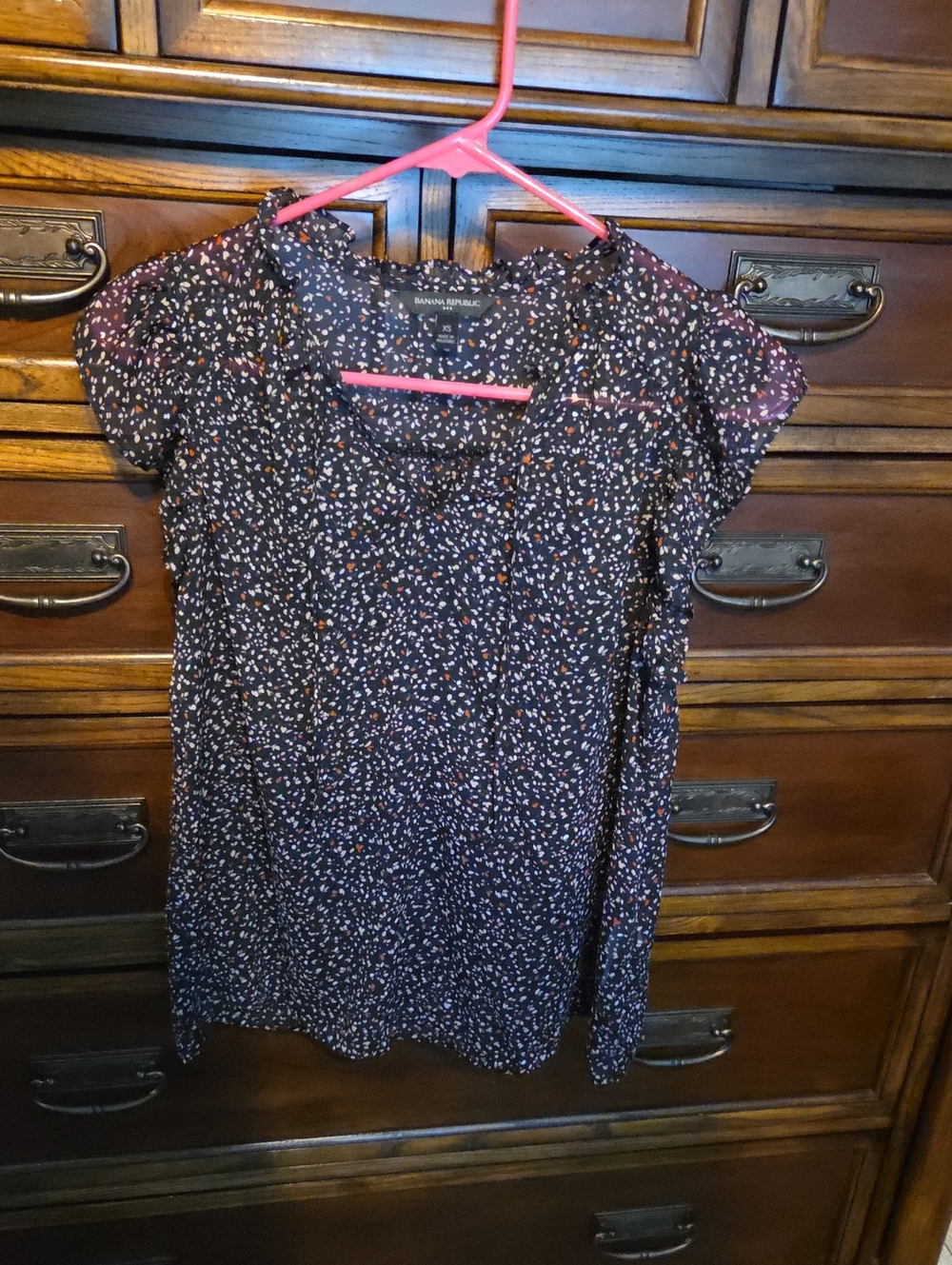 Banana Republic Black Short-Sleeve Floral-Print Top